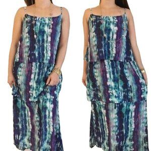 ❤️ MOSSIMO Aqua  Boho Ocean Print Tiered Maxi Dress Size XS